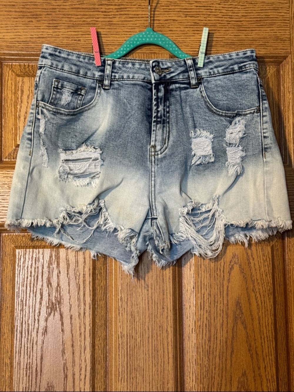 Distressed Light Blue Denim Shorts